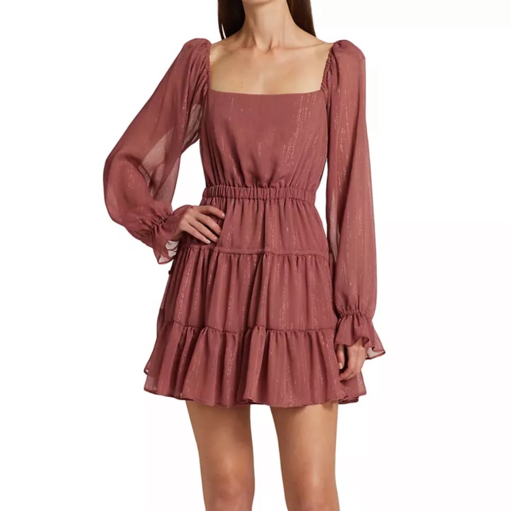 Wayf Dakota Tiered Mini Dress in Cinnamon